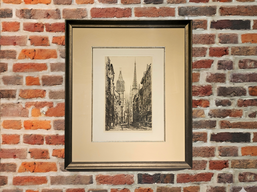 gravure ancienne 19 eme rue du gros horloge rouen biseau passe partout